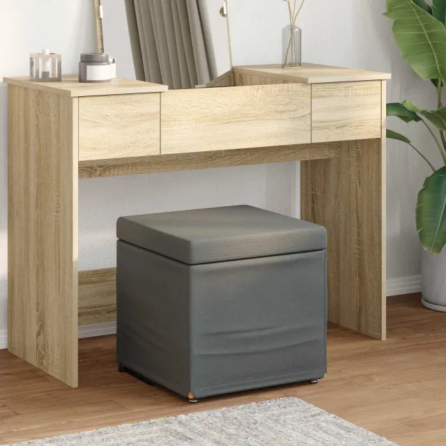 vidaXL Kruk Donkergrijs 41 x 41 x 40 cm Stof en Geëngineerd Hout grijs, foto 2