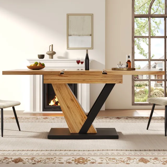 COVREO Uitschuifbare eettafel 120-160 x 75 x 75,5 cm – houtlook MDF, metalen poten, 4-6 personen