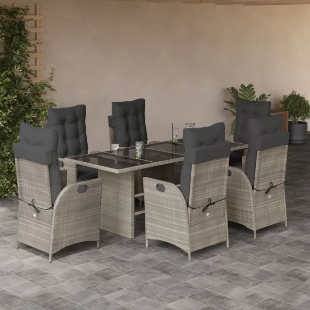 vidaXL 7-delige Tuinset met kussens poly rattan grijs, foto 2