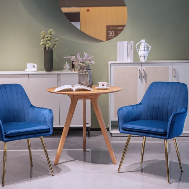 CHICFURN Eetkamerstoel - Met armleuningen - Metalen poten - Blauw