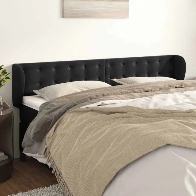 vidaXL Hoofdbord met randen 203x23x78/88 cm fluweel zwart