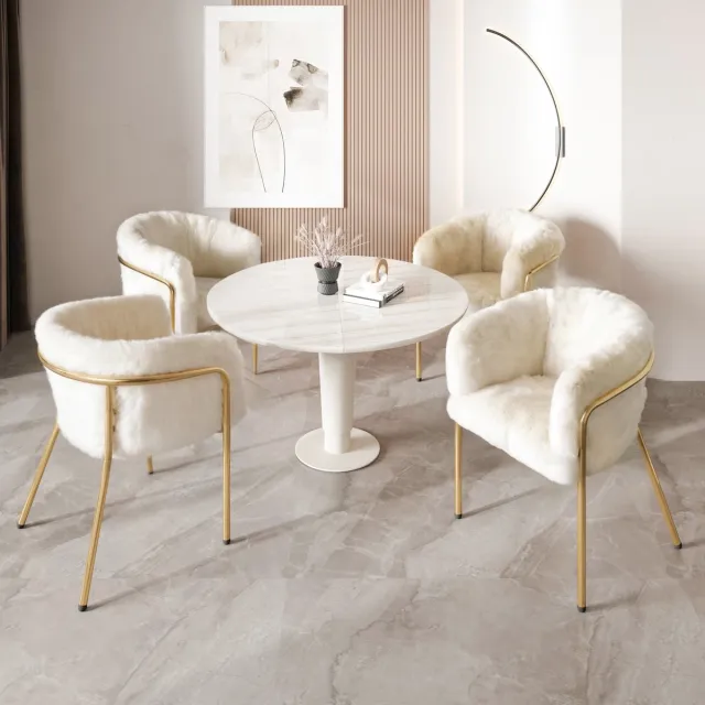 REDOM Eetkamerstoel Set Van 4 - Metalen Poten - Moderne Stijl - Woonkamer of Slaapkamer - Imitatiebont - Wit