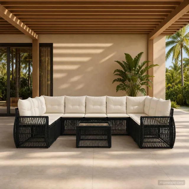 vidaXL Tuinbankenset 10 st Zwart en Cream Wit poly rattan