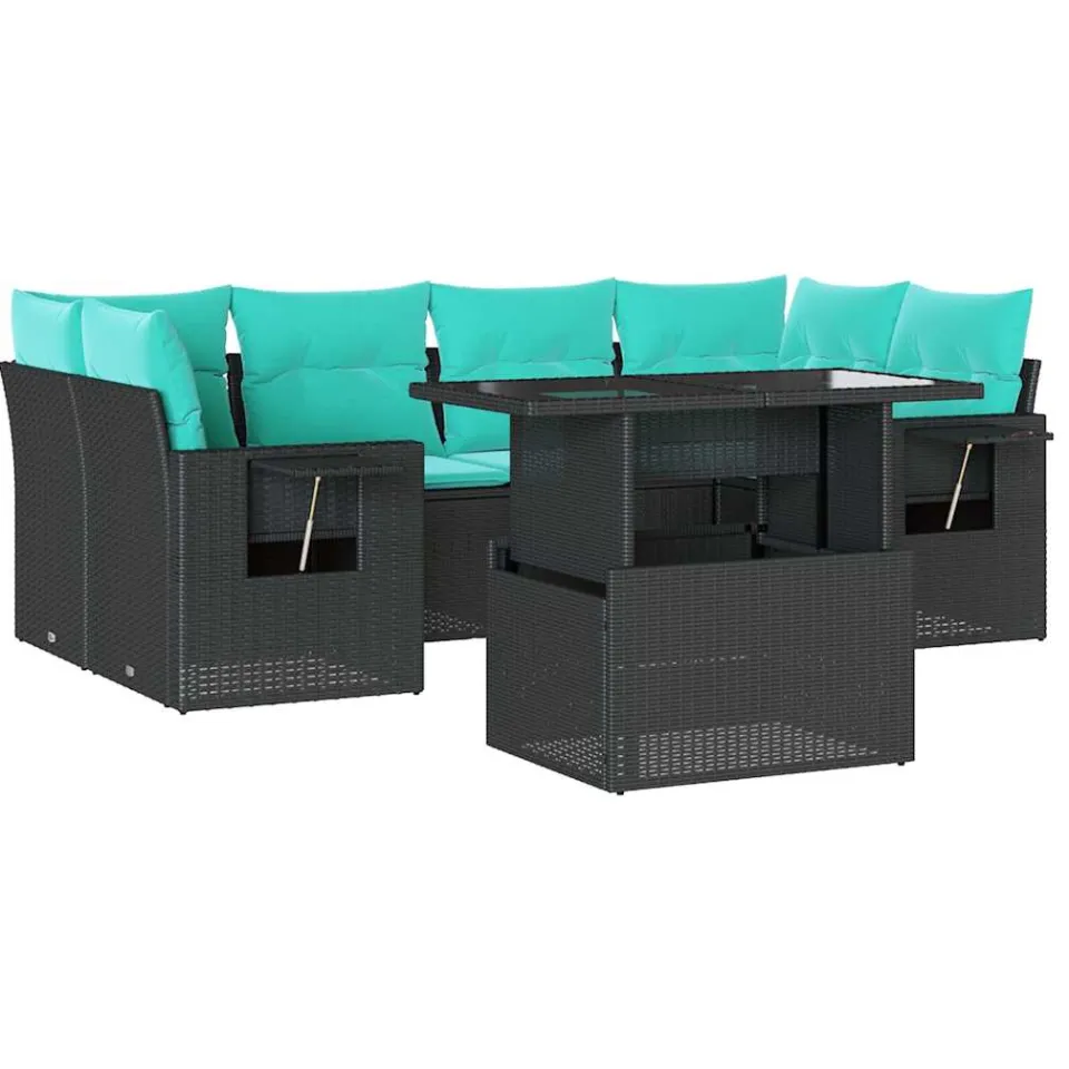 vidaXL 7-delige tuinbankset met kussens van zwart polyrotan, foto 3