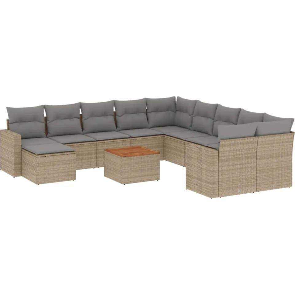 vidaXL 12-delige Loungeset met kussens poly rattan gemengd beige, foto 3