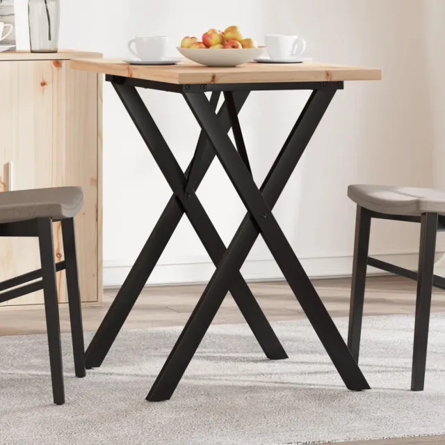 vidaXL Eettafel X-frame 80x50x75,5 cm massief grenenhout en staal Bruin