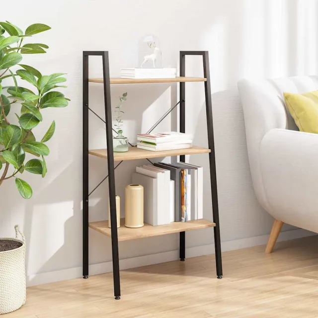 vidaXL Opbergmeubel met 3 lagen 56x35x108 cm lichtbruin en zwart, foto 2