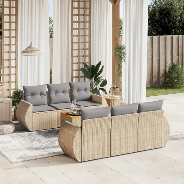 vidaXL 7-delige Loungeset met kussens poly rattan beige, foto 2
