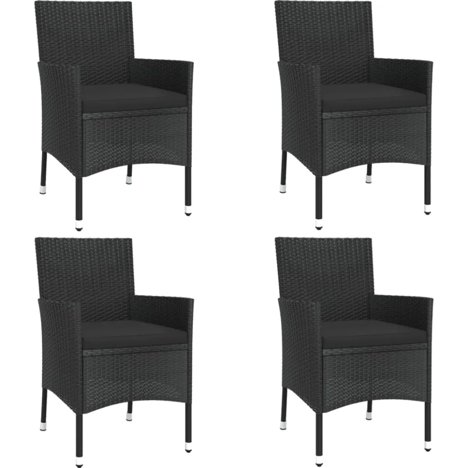 vidaXL 5-delige Bistroset met kussens poly rattan zwart