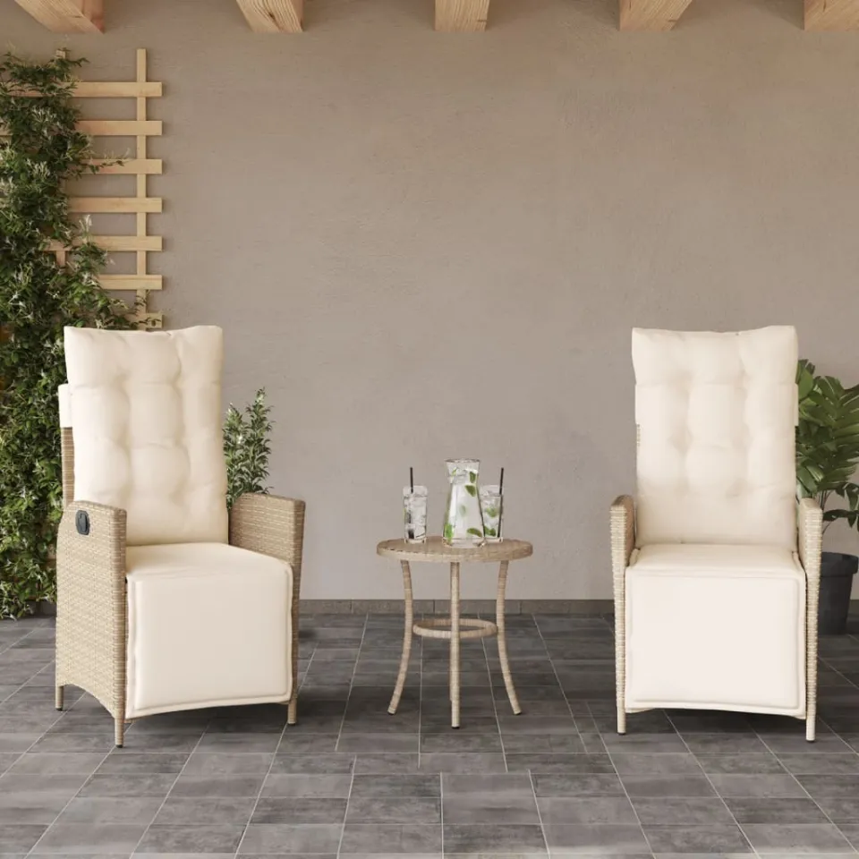 vidaXL 3-delige Bistroset met kussens poly rattan beige, foto 2