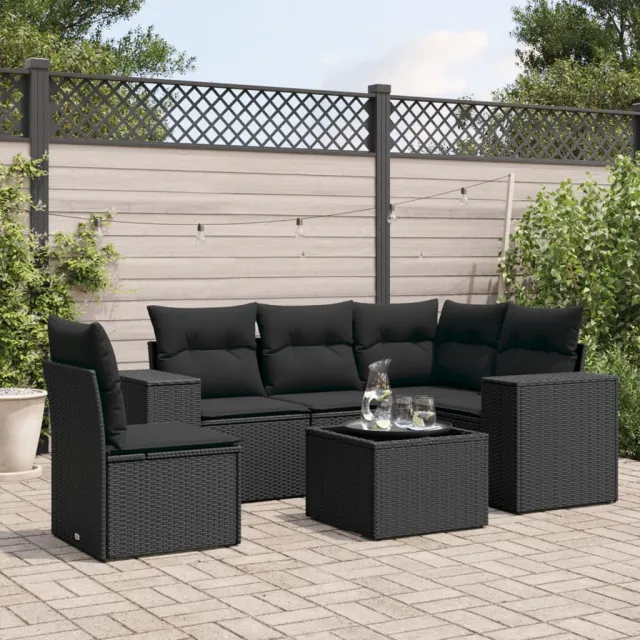 vidaXL 6-delige Loungeset met kussens poly rattan zwart, foto 2