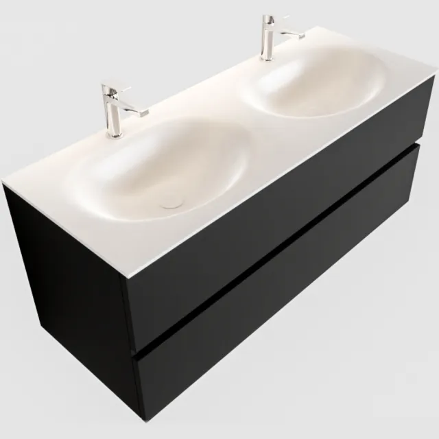 Boss & Wessing Badkamermeubel Solid Surface BWS Stockholm 120x45 cm Mat Zwart Urban Dubbel (2 kraangaten)