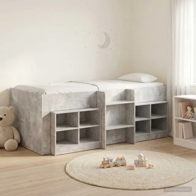 vidaXL Loft Bed Frame met Kast met plank 3 st Betongrijs Bewerkt hout
