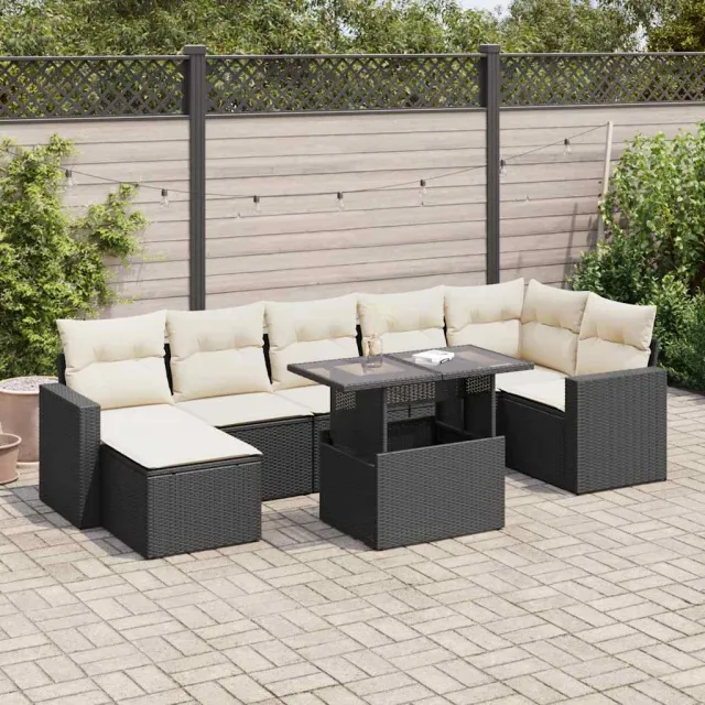 vidaXL 8-delige Loungeset met kussens poly rattan zwart, foto 2