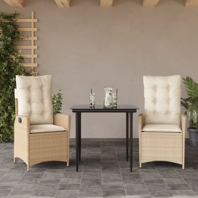 vidaXL 3-delige Tuinset met kussens poly rattan beige, foto 2