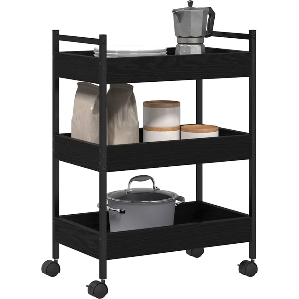 vidaXL Keuken Trolley Zwart eiken 50 x 30 x 70 cm Bewerkt hout