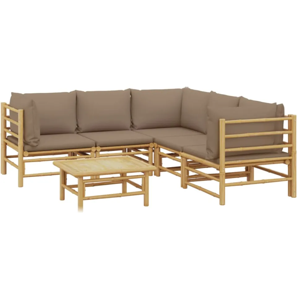 vidaXL 6-delige Loungeset met kussens bamboe taupe