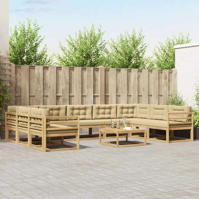 vidaXL Buiten bankenset 10 st 9-zits Wit en Beige