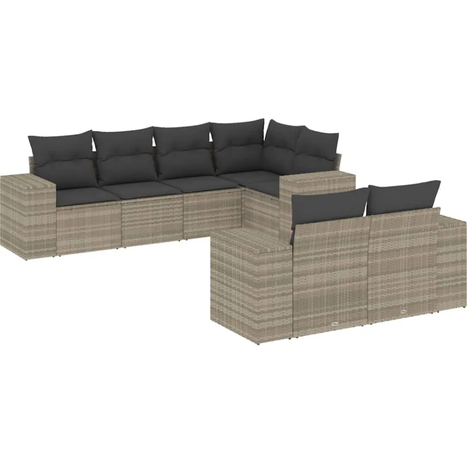 vidaXL 7-delige Loungeset met kussens poly rattan lichtgrijs grijs, foto 3
