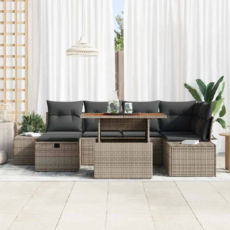 vidaXL Tuin Sofa Set 7 st Grijs poly rattan, foto 3