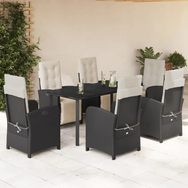 vidaXL 7-delige Tuinset met kussens poly rattan zwart, foto 2