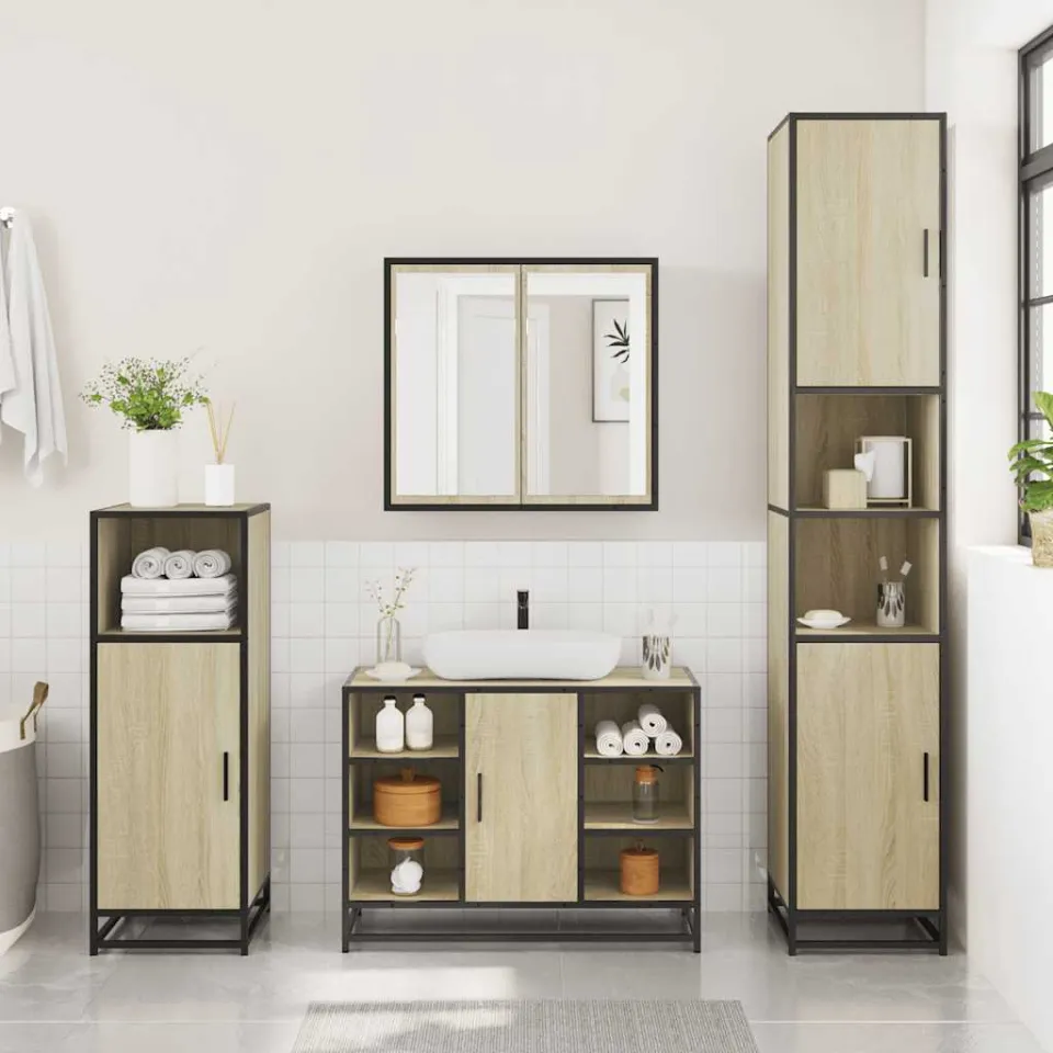 vidaXL 3-delige Badkamermeubelset bewerkt hout sonoma eikenkleurig, foto 2