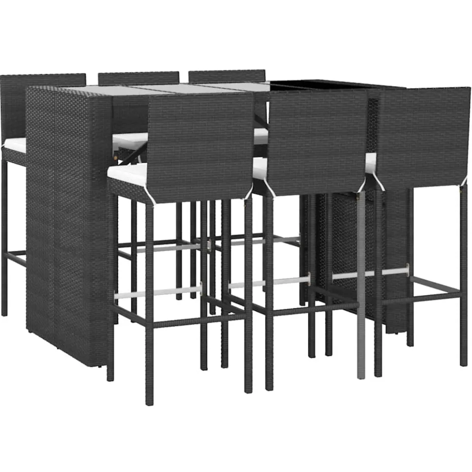 vidaXL 7-delige Tuinbarset met kussens poly rattan zwart, foto 3