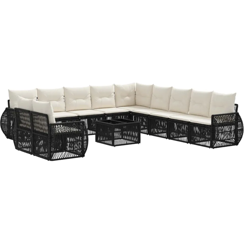 vidaXL Tuinbankenset 12 st Zwart en Cream Wit poly rattan, foto 3