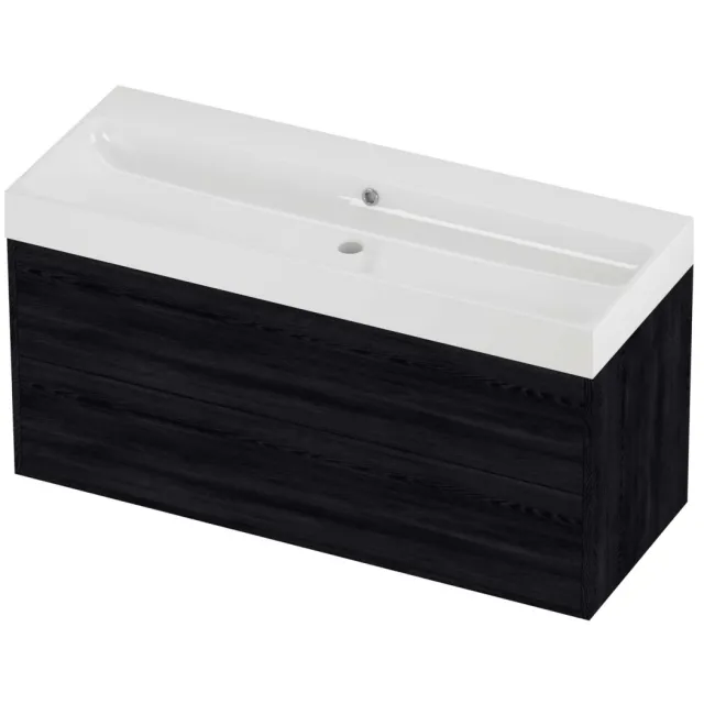 Proline Podium Badmeubelset Polystone Loft 2 Laden 120x46x62 cm Glans Wit Black Oak Eiken