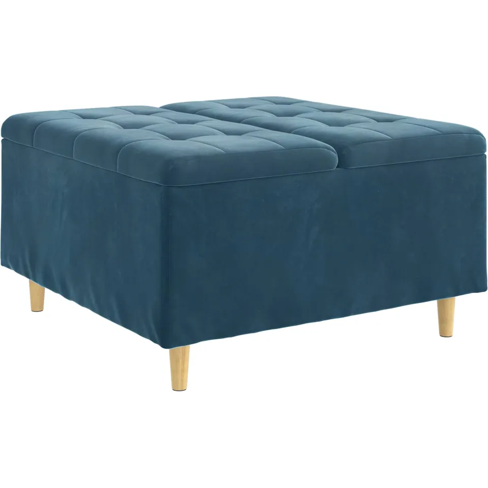vidaXL Ottoman met Opbergruimte Blauw 80 x 80 x 45 cm Fluweel, foto 3