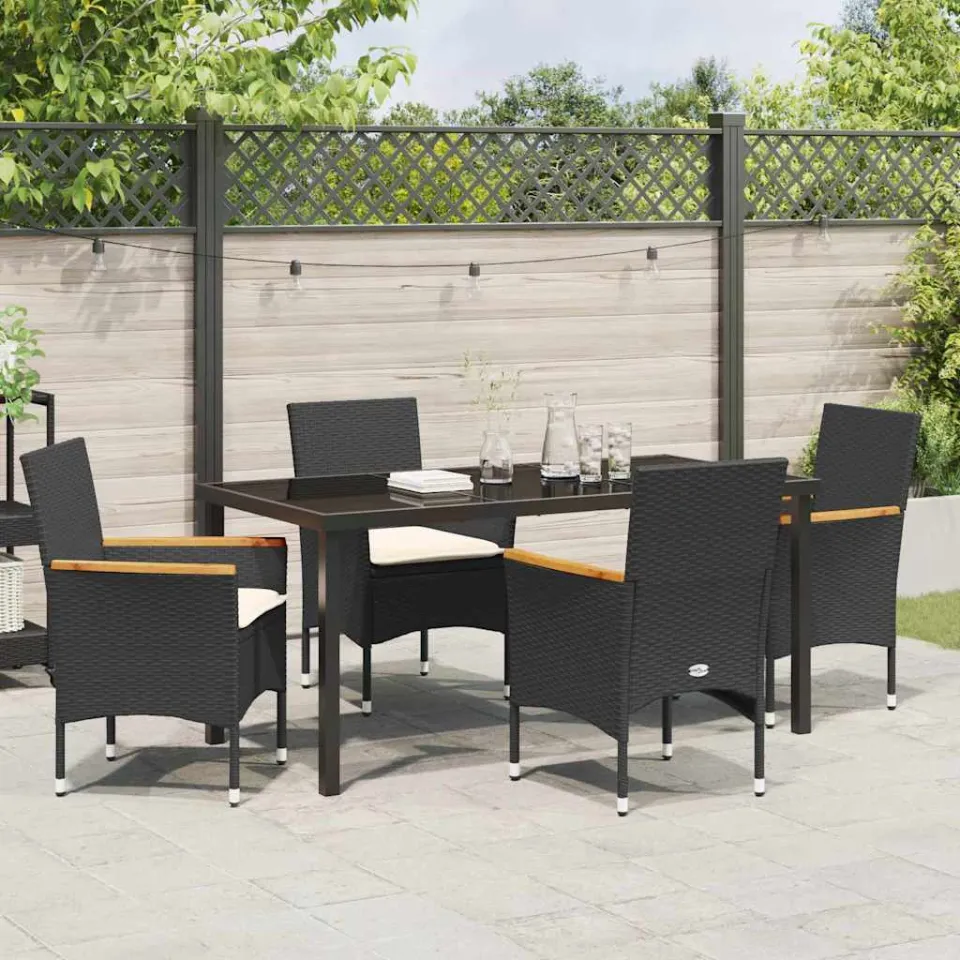 vidaXL Tuin eettafelset 5 st Zwart poly rattan, foto 3