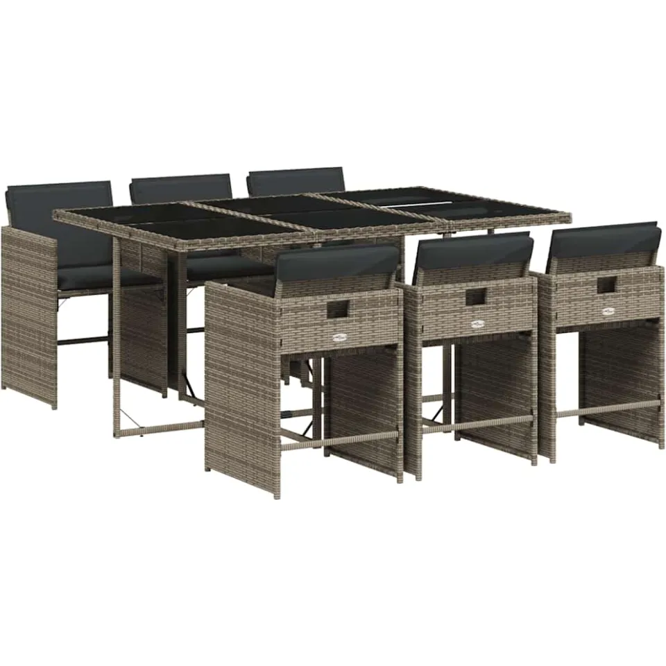 vidaXL 7-delige Tuinset met kussens poly rattan grijs