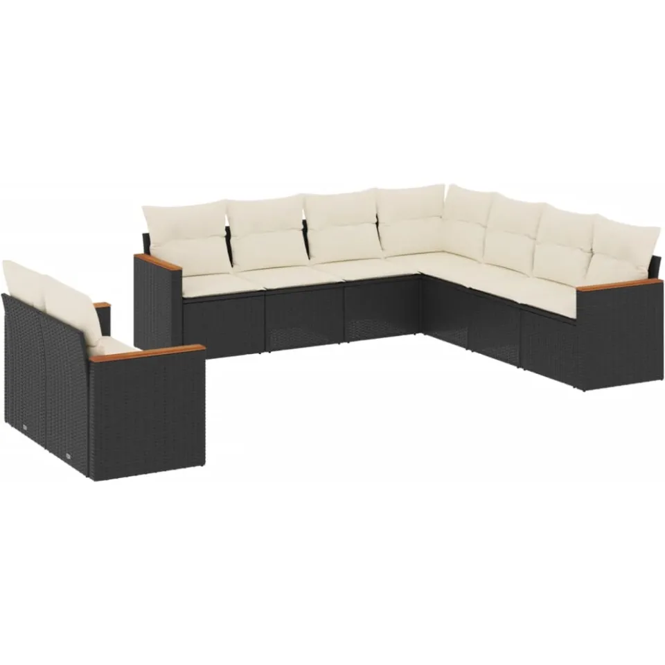 vidaXL 9-delige Loungeset met kussens poly rattan zwart, foto 3