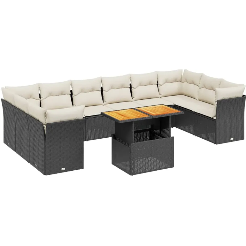 vidaXL 11-delige Loungeset met kussens poly rattan zwart