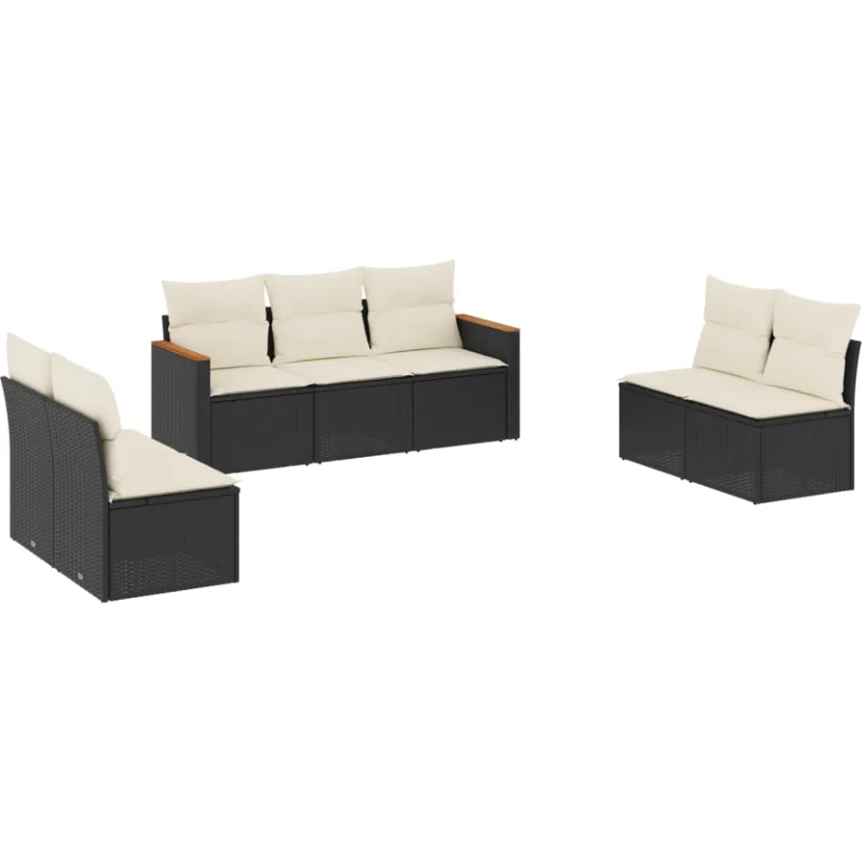 vidaXL 7-delige Loungeset met kussens poly rattan zwart, foto 3