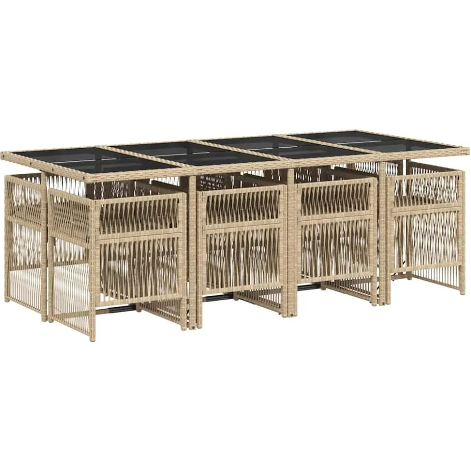 vidaXL 9-delige Tuinset met kussens poly rattan gemengd beige, foto 4