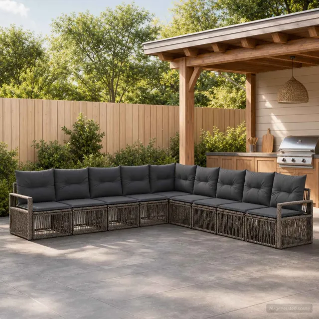 vidaXL Tuinbankenset 9 st 9-zits Grijs poly rattan, foto 2