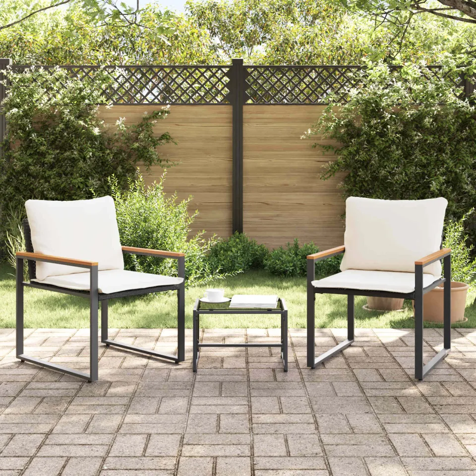 vidaXL Meubelsets 3 st Zwart en Cream Wit Rattan, foto 3