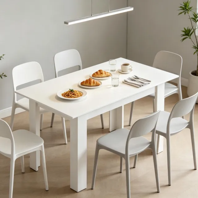 COVREO Eettafel 180x80x75 cm wit, MDF en staal, uitschuifbaar