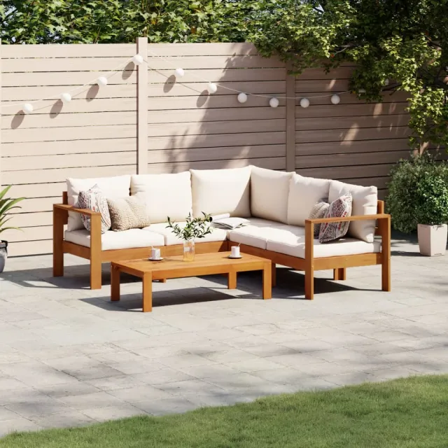vidaXL 4-delige Loungeset met kussens massief acaciahout grijs, foto 2