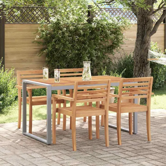 vidaXL Tuinstafel Grijs 140 x 80 x 75 cm Massief Acaciahout, foto 2