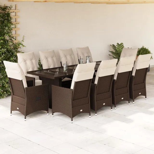 vidaXL 11-delige Bistroset met kussens poly rattan bruin, foto 2