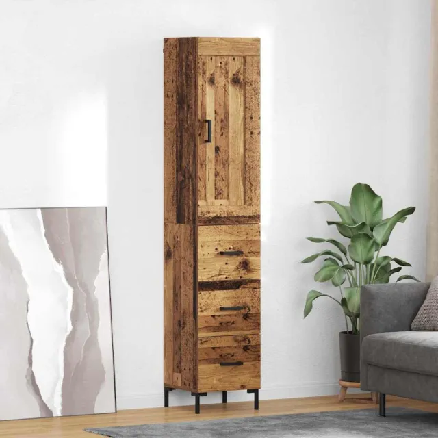 vidaXL Highboard Oud Hout 34,5 x 34 x 180 cm Bewerkt hout Bruin