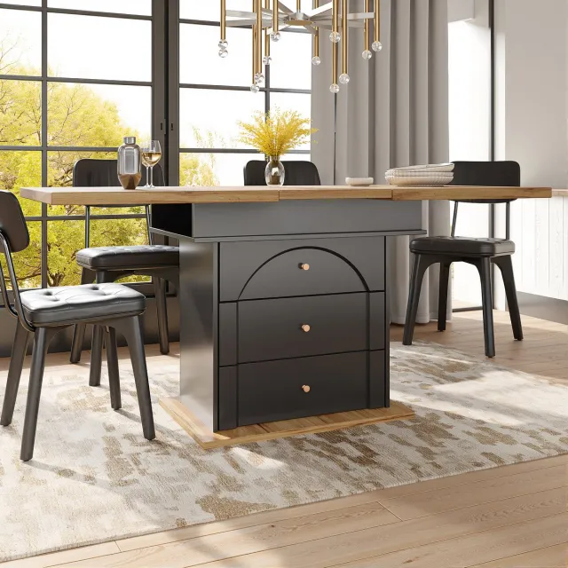 COVREO Uitschuifbare eettafel 110-140 x 80 cm zwart naturel MDF met opbergruimte