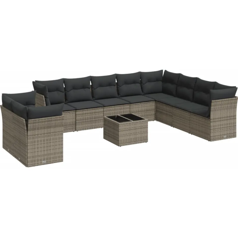 vidaXL 11-delige Loungeset met kussens poly rattan grijs, foto 4