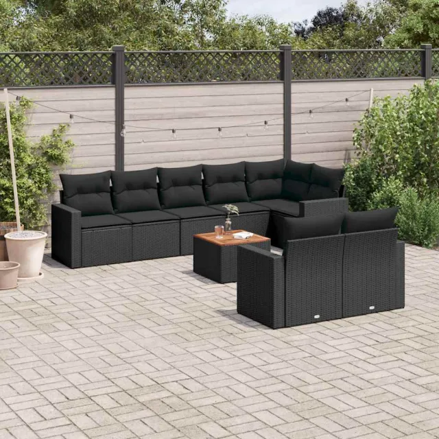vidaXL 9-delige Loungeset met kussens poly rattan zwart, foto 2