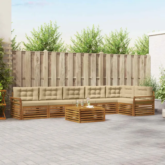 vidaXL Buiten bankenset 7 st 6-zits Natuurlijk en Beige Bruin