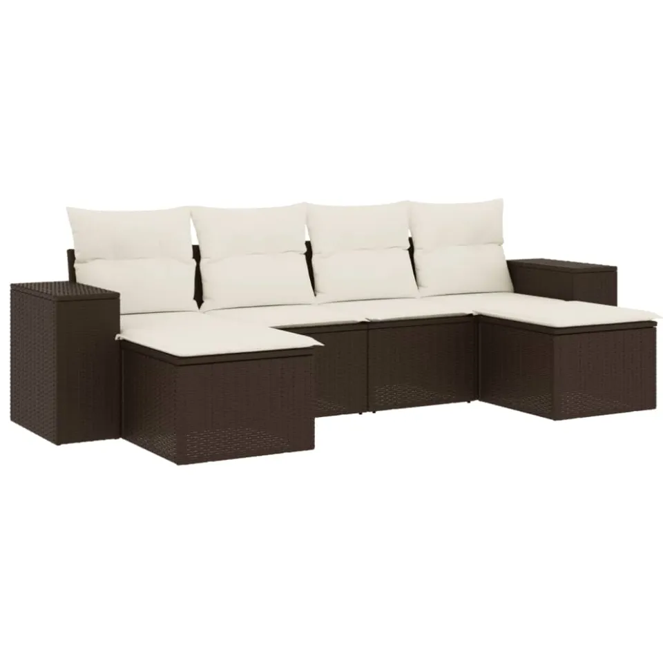 vidaXL 6-delige Loungeset met kussens poly rattan bruin, foto 3