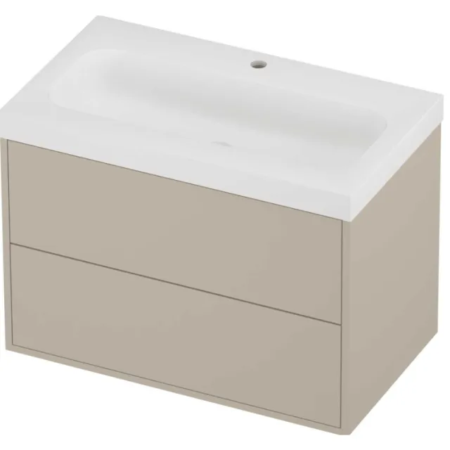 Proline Haga Badmeubelset Polystone Mezza 1 Kraangat Voor Grepen 80x46x58 cm Mat White Soft Linen Beige