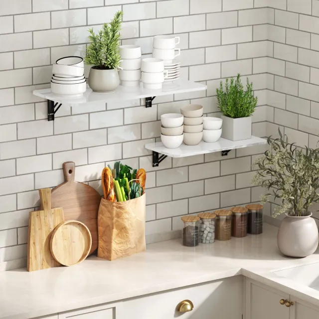 AURA LUMEN Wandkast-2 stuks opvouwbare wandtafels in houtlook-wit glanzend-voor keuken-eetkamer of kantoor